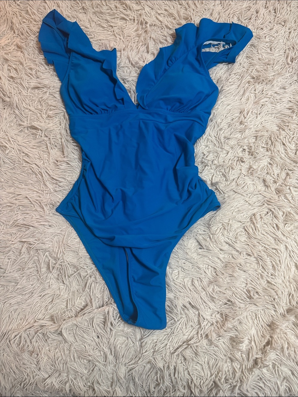Cupshe Bright Blue Ruffle-Shoulder One-Piece Swimsuit